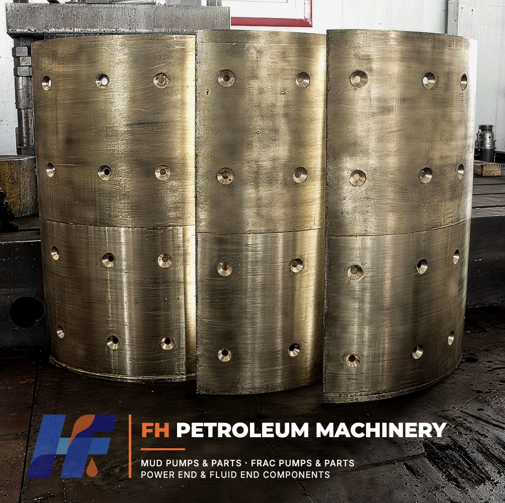 Segmented bronze shoes before installation on a mud pump crosshead