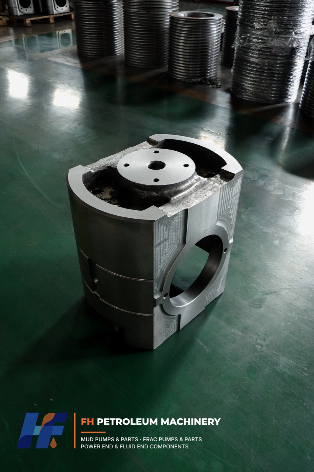 Machined FH replacement mud pump crosshead three-quarter view