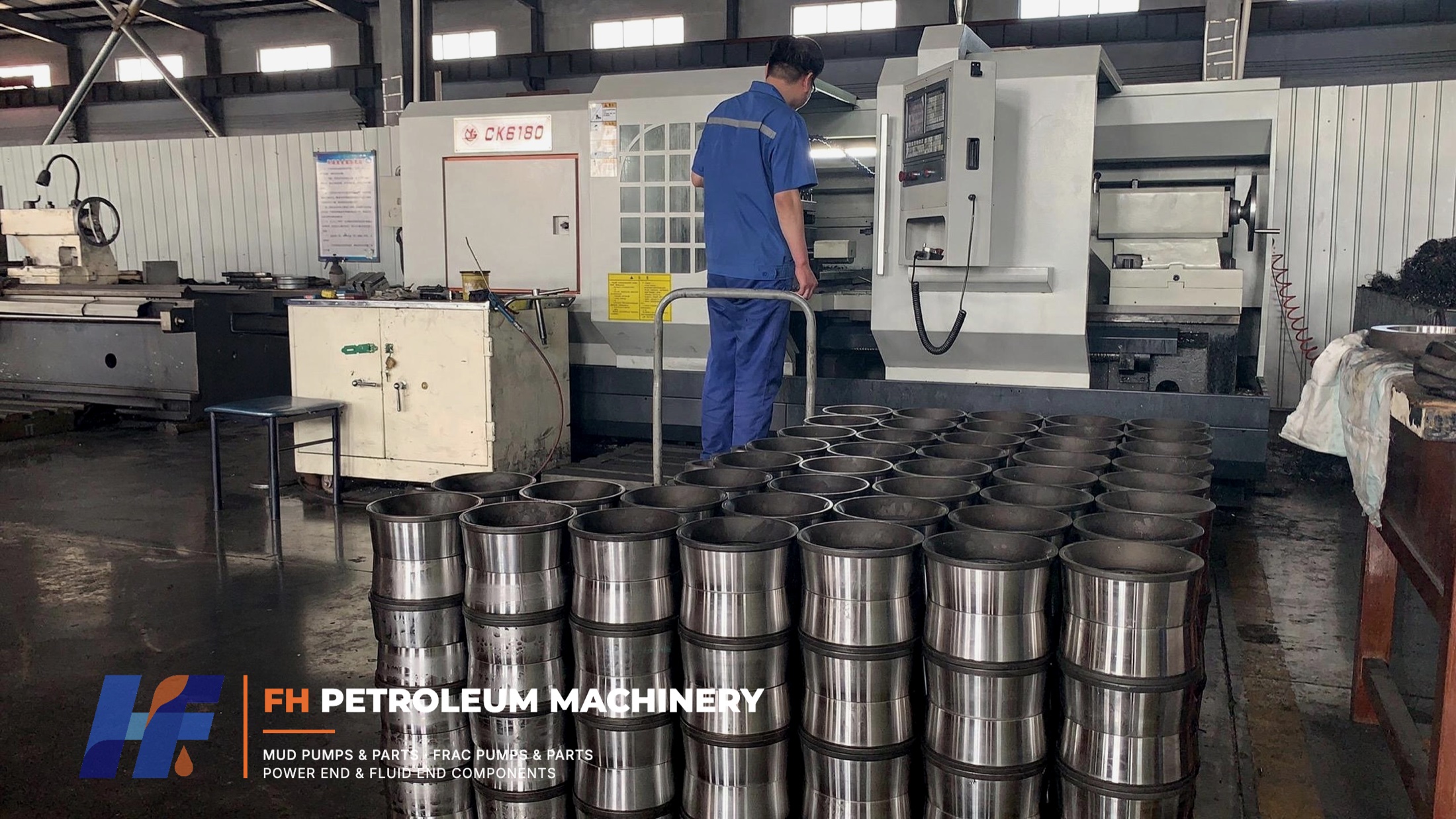 Mud pump valve seat blanks waiting for CNC machining