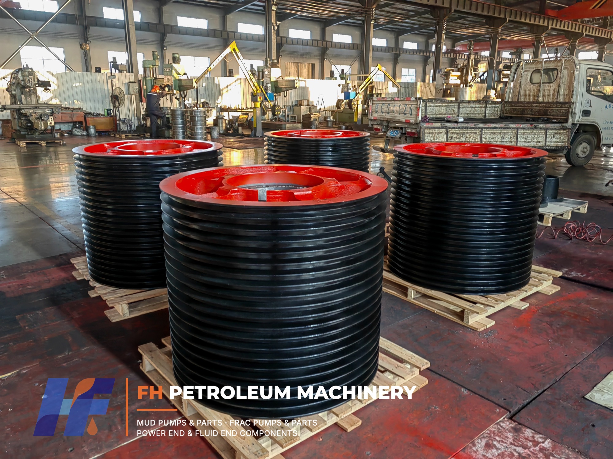 Finished multi-groove mud pump belt pulleys manufactured by FH Petroleum