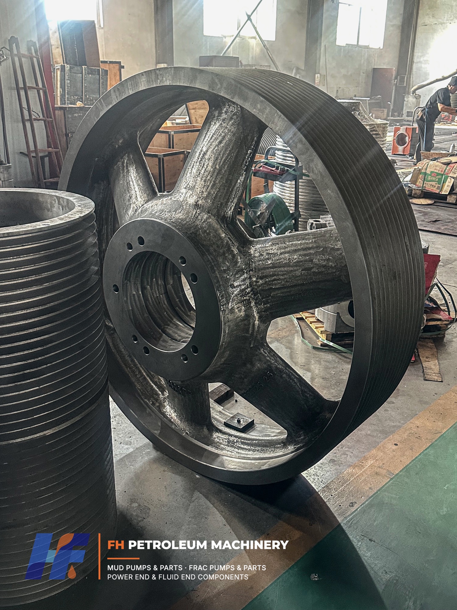 Unpainted multi-groove mud pump belt pulley body before finishing