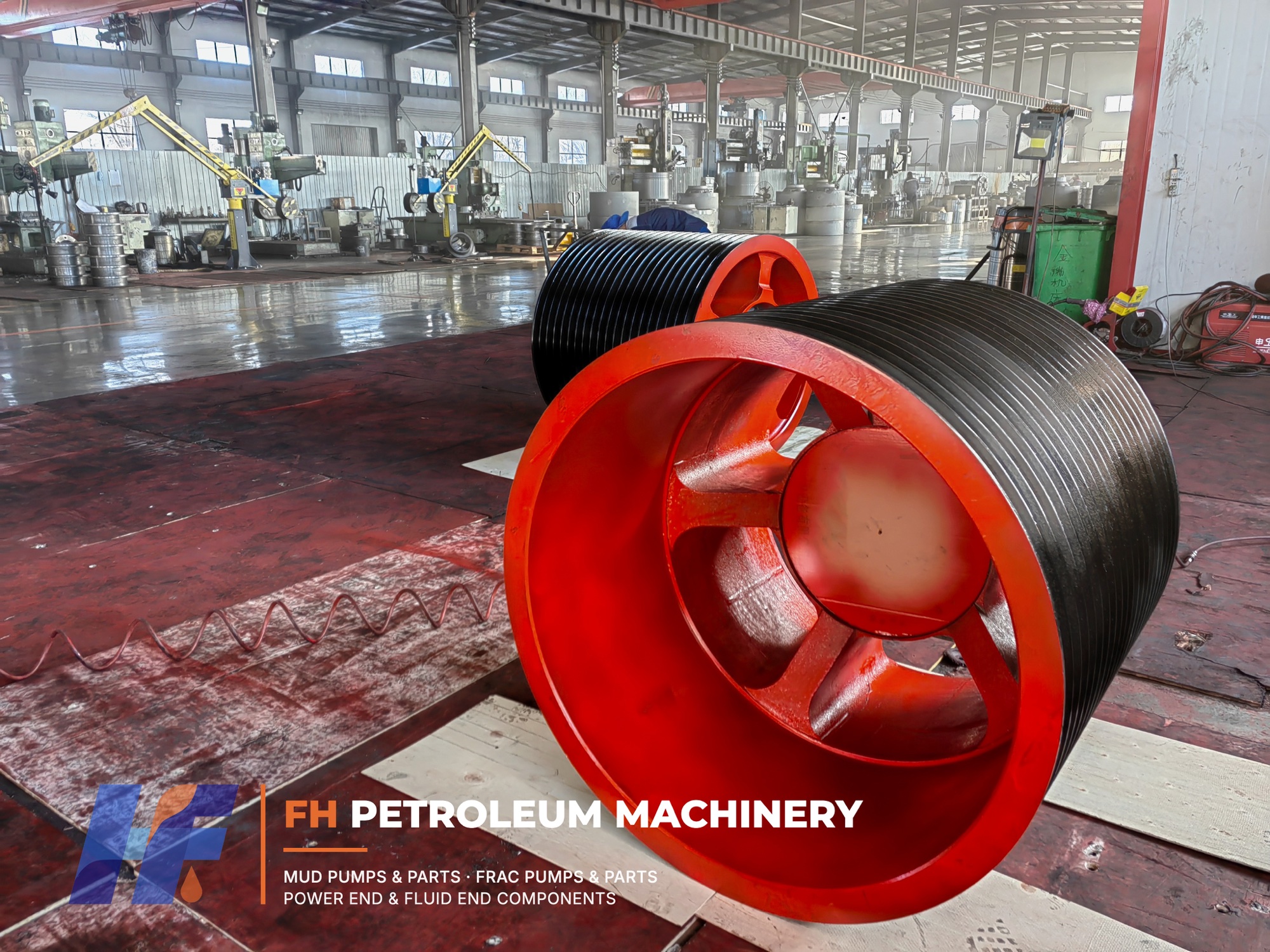 Finished mud pump belt pulley with multi-groove rim and hub details