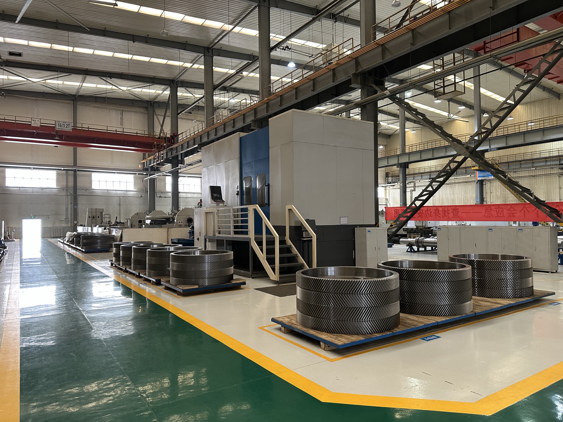 Mud pump bull gears in manufacturing workshop